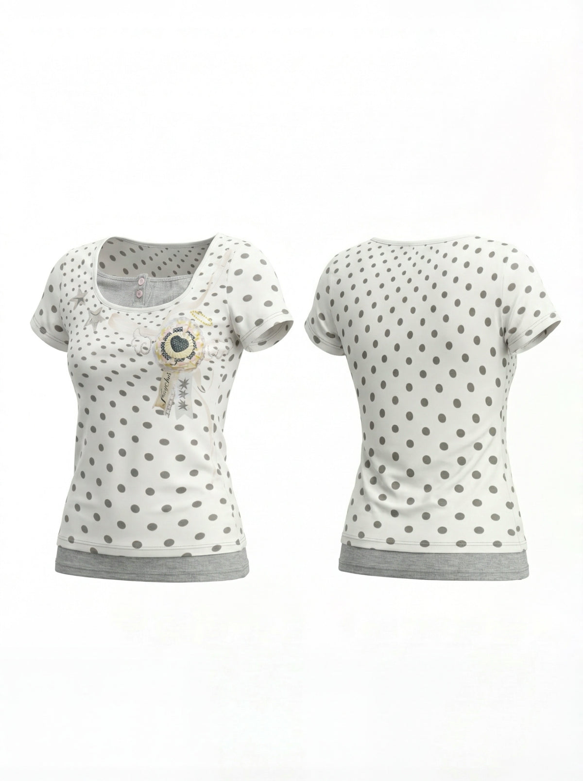 FayChui Polka Dot 92% Cotton Breathable Slim Fit Tee