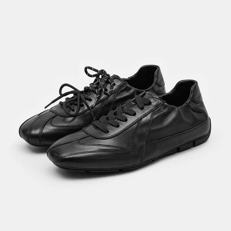 RZAAZ Smooth Calfskin Leather Square-Toe Lace-Up Training Sneaker