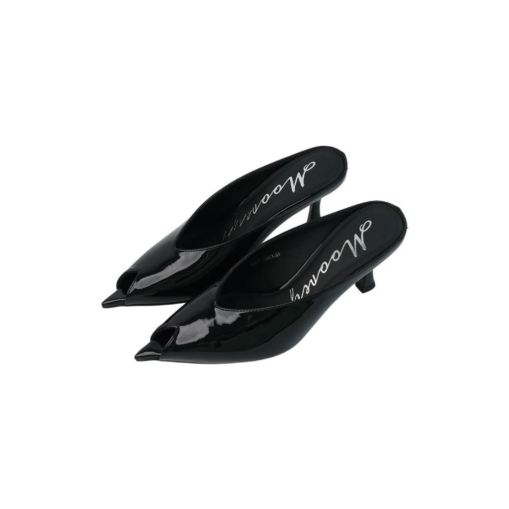 Mooreyu Black Pointed-Toe Stiletto Mule