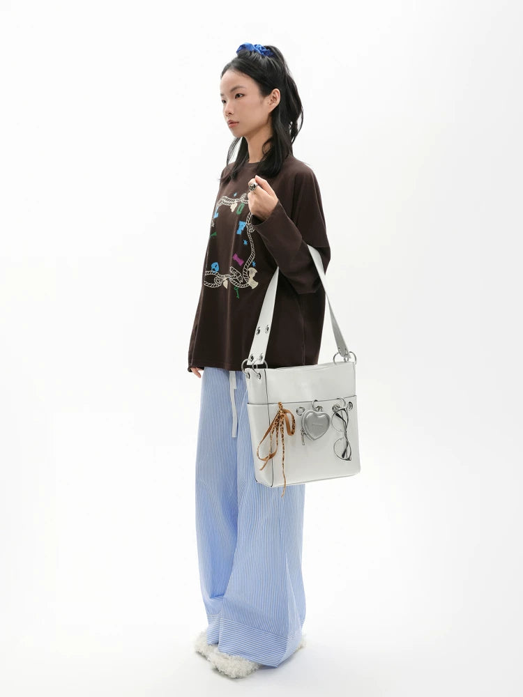 JANDRESS White PU Leather Zip-Top Bucket Bag - Crossbody Shoulder