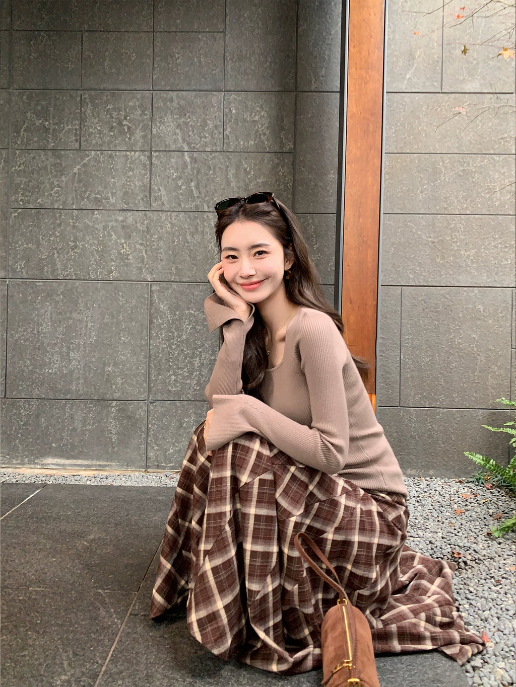 Pusumede Checked Irregular Skirt