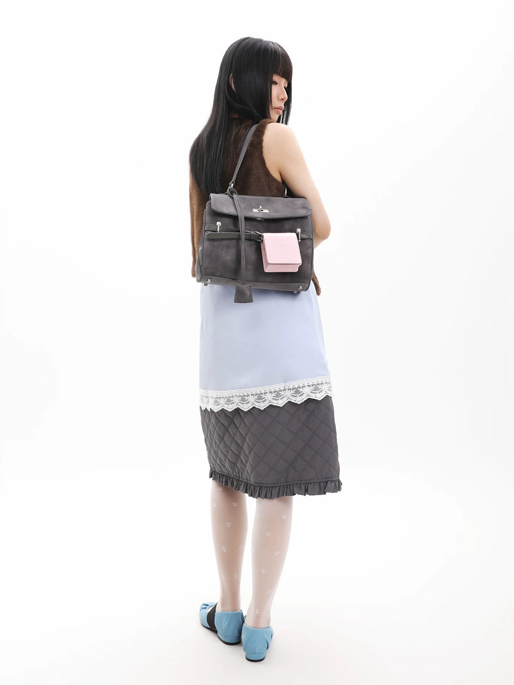 JANDRESS Gray Faux Leather Buckle Backpack