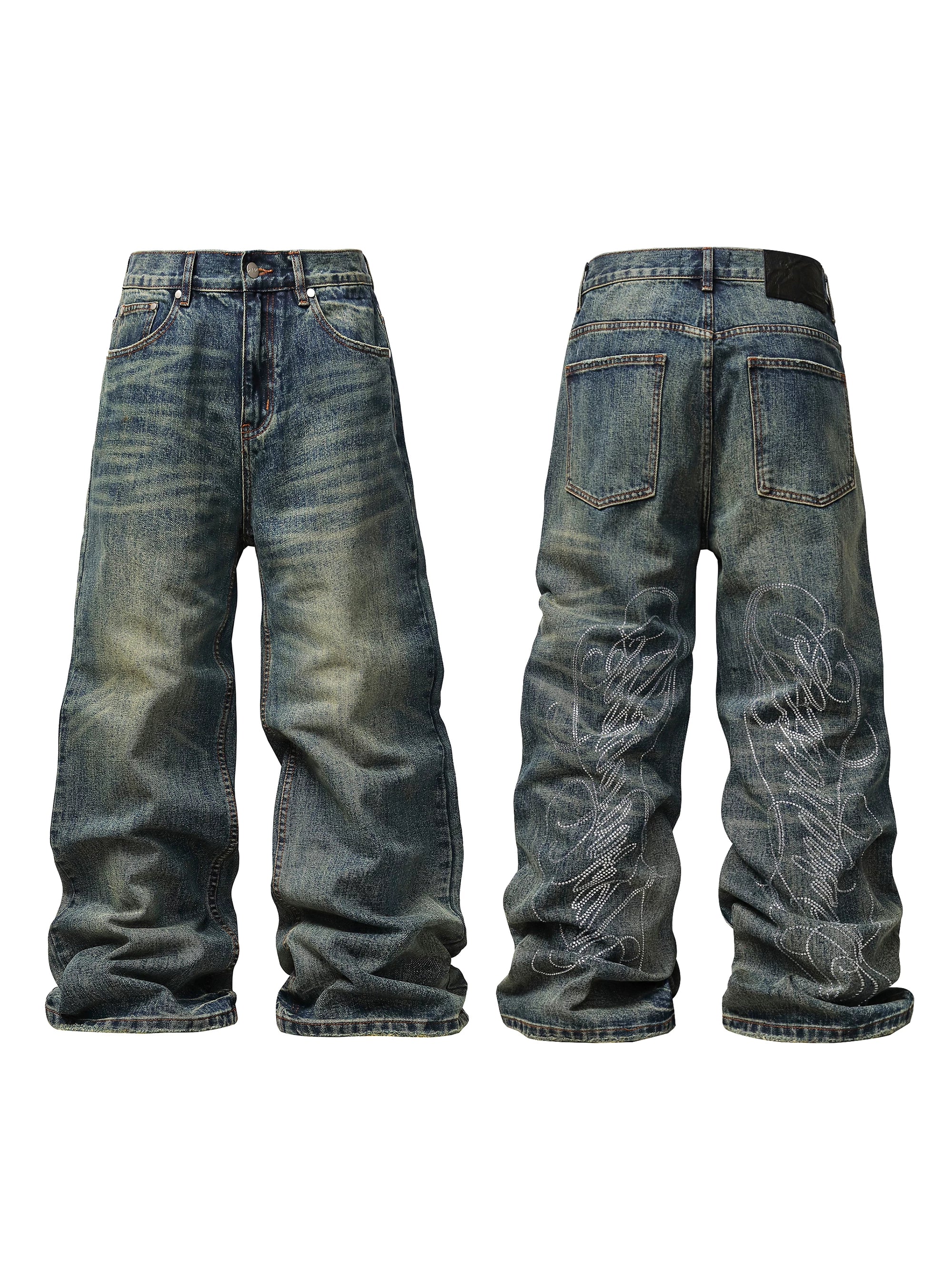KARMANISTIC Vintage Hot Diamond Loose Wide Leg Mopping Jeans