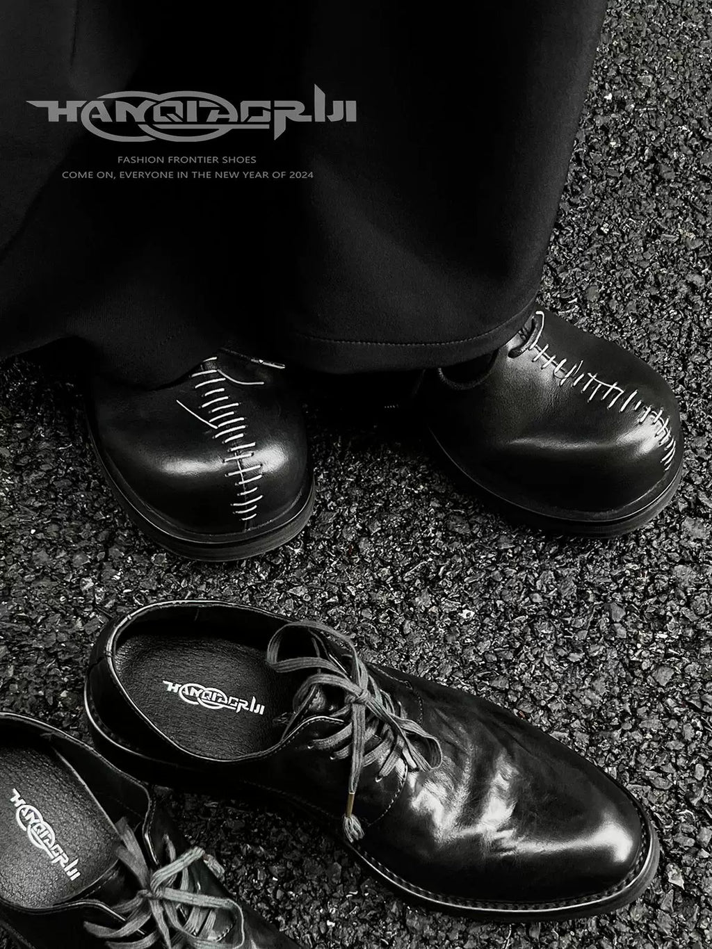 HANQIAORIJI Hand-Stitched Full-Grain Leather Chunky Derby
