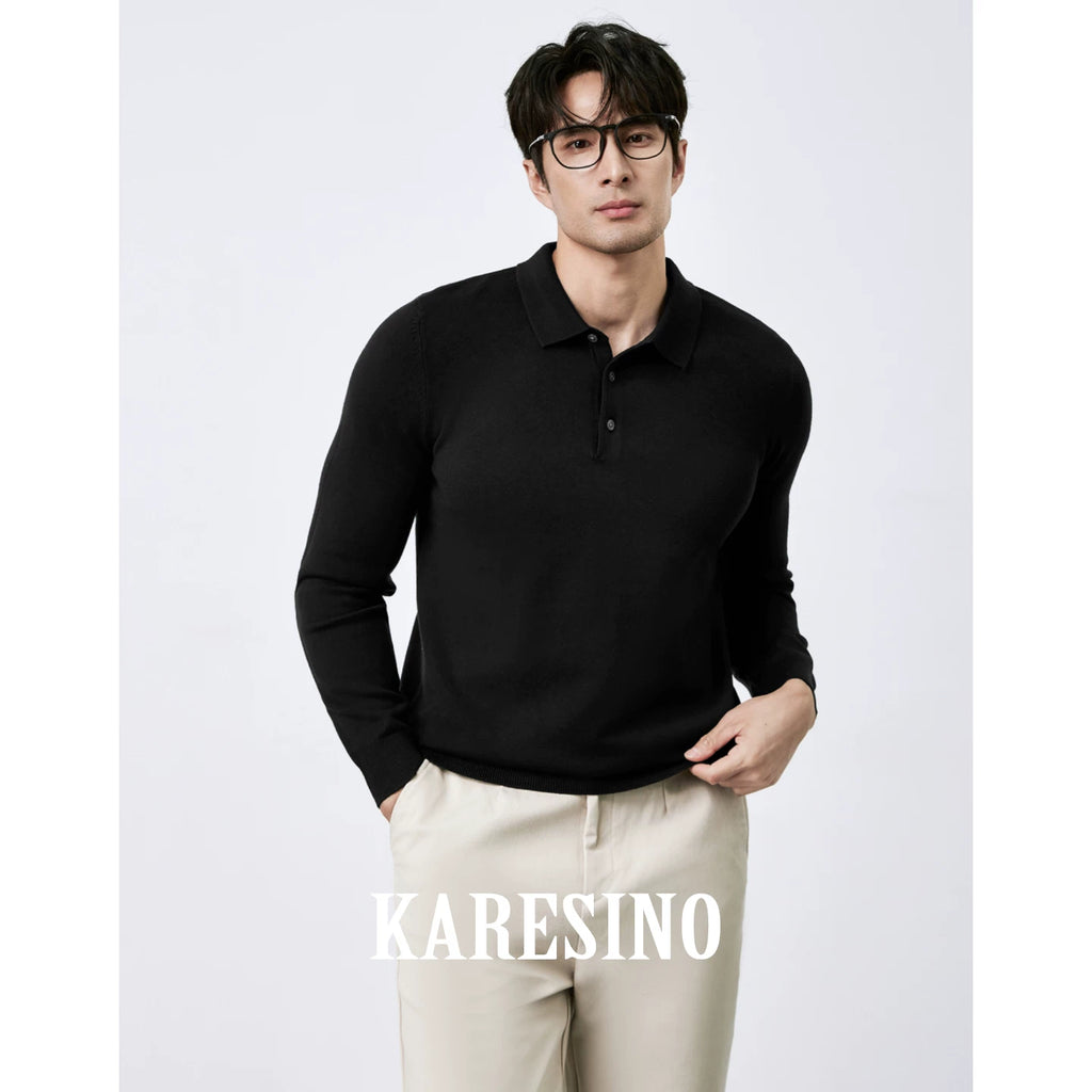 KARESINO Lyocell Wool, Lapel Polo Knitted Sweater