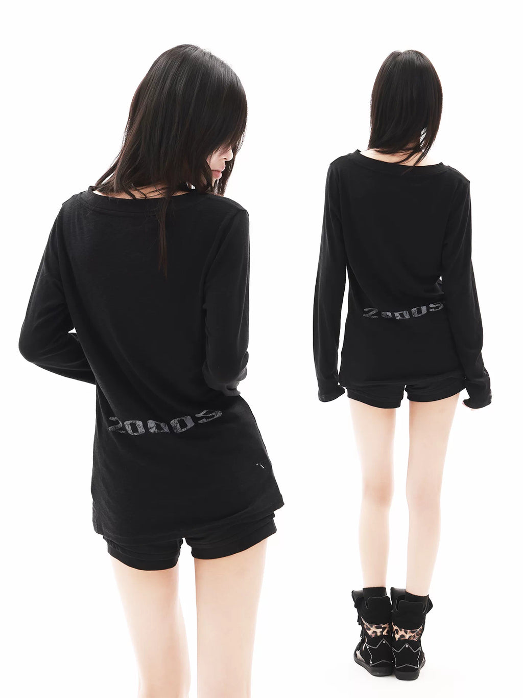 DETW Graphic Regular-Shoulder Slim-Fit V-Neck Long-Sleeve T-Shirt
