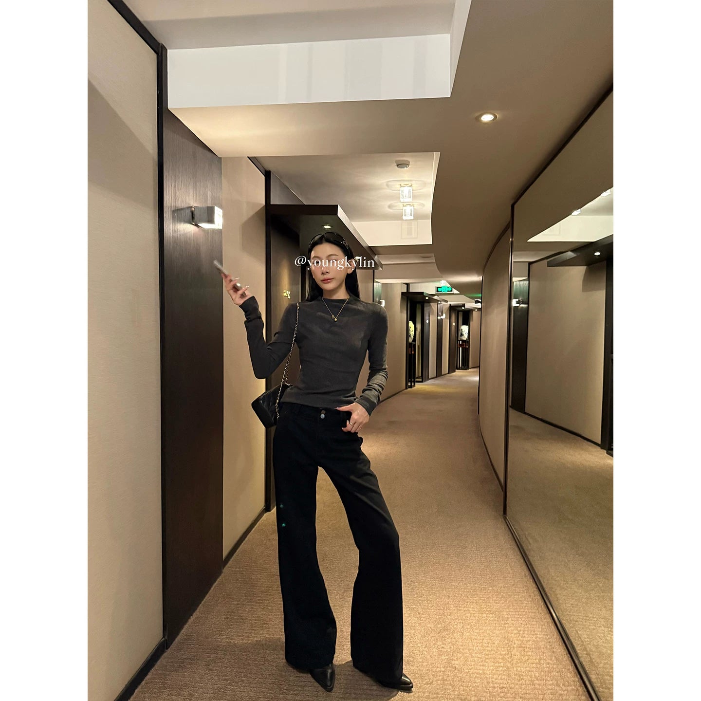 YOUNG KYLIN Fleece Straight Wide-leg Jeans