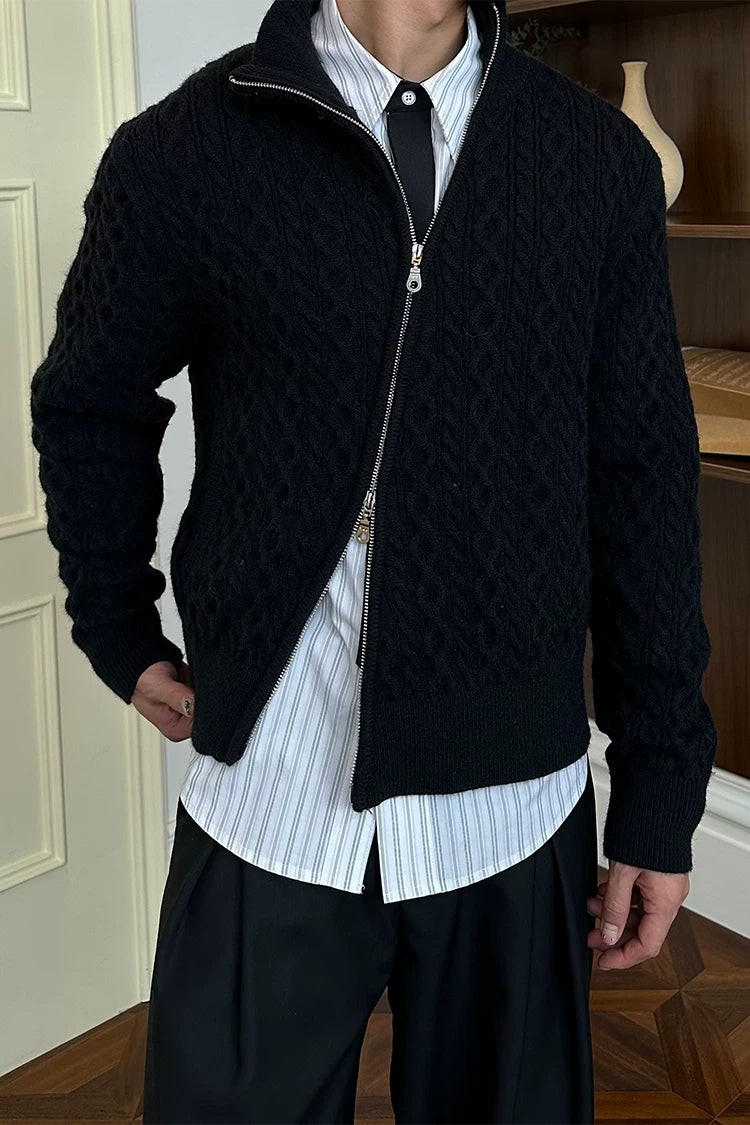 KREATE 800g Cable Knit Warm Slant-Zip Sweater Jacket