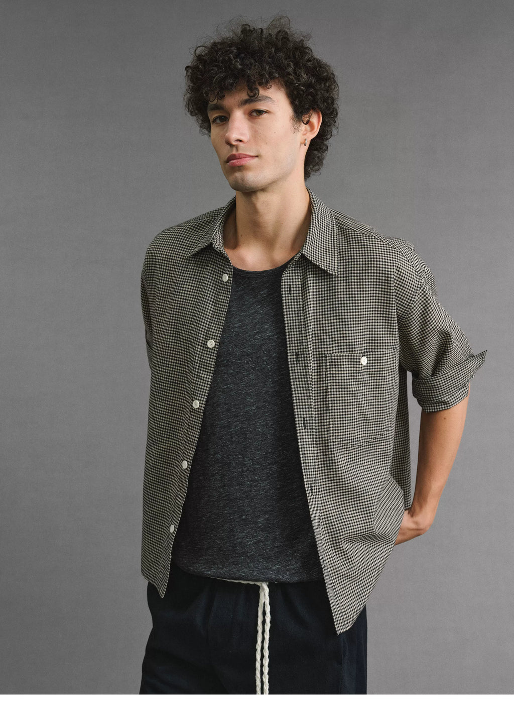 VLABMADE 200g Breathable Houndstooth Relaxed Short-Sleeve Shirt