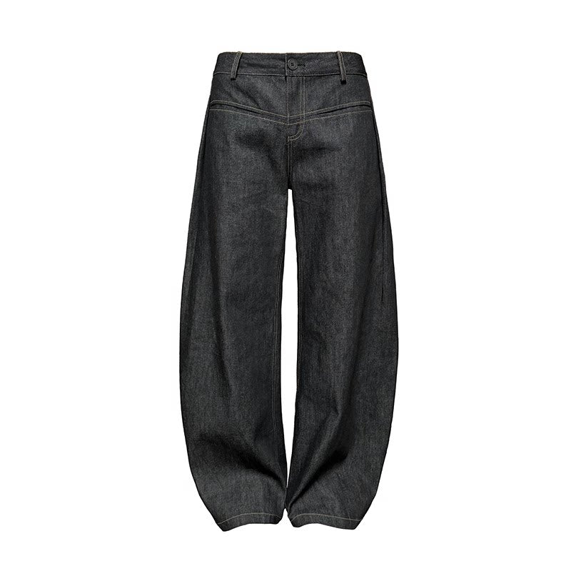 JCAESAR Denim Inverted Pleats Low-Rise Wide-Leg Jeans