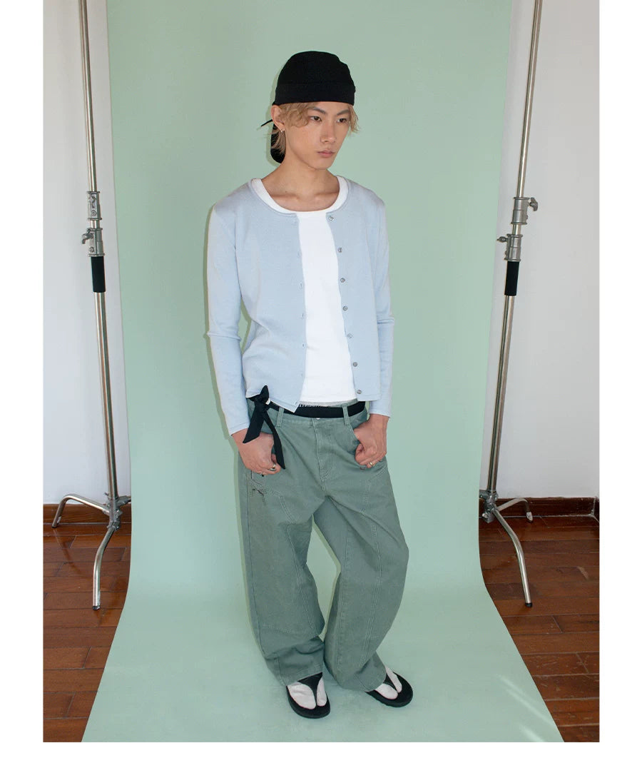 FUNKYFUN Fun Print Logging Structure Straight Casual Trousers