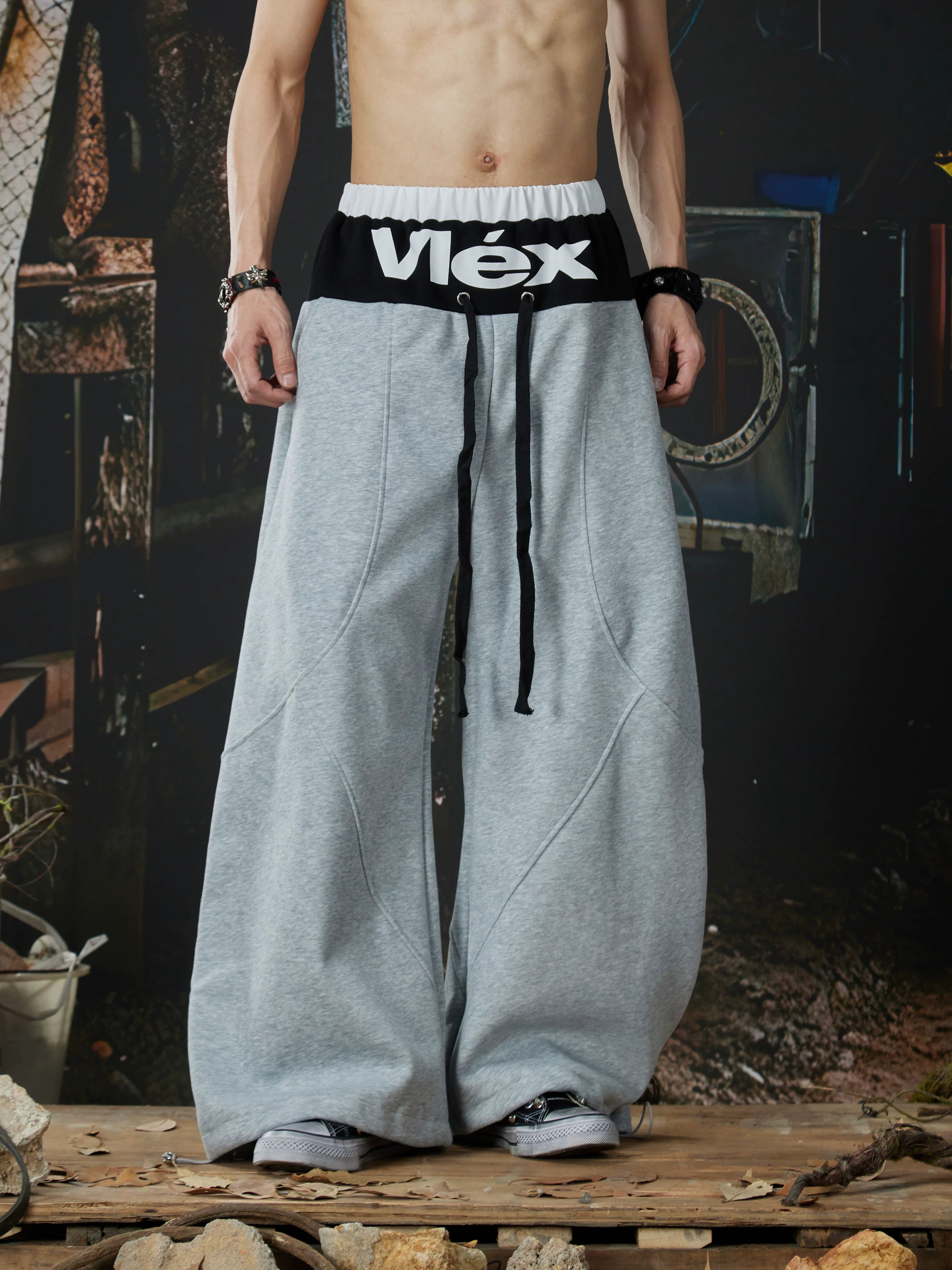 NUndeFineD Splicing Fart Curtain Loose Sweatpants