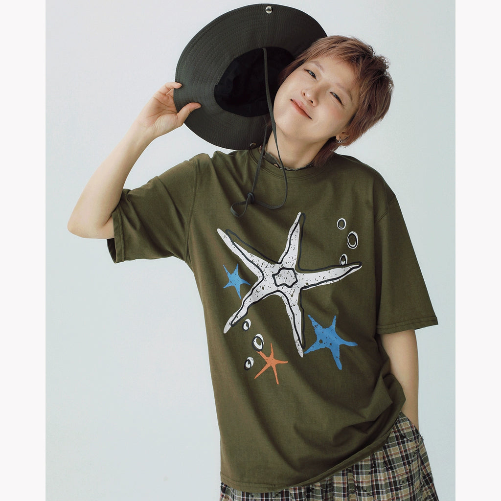 STILLYOU Fun Graffiti Starfish Print Tee