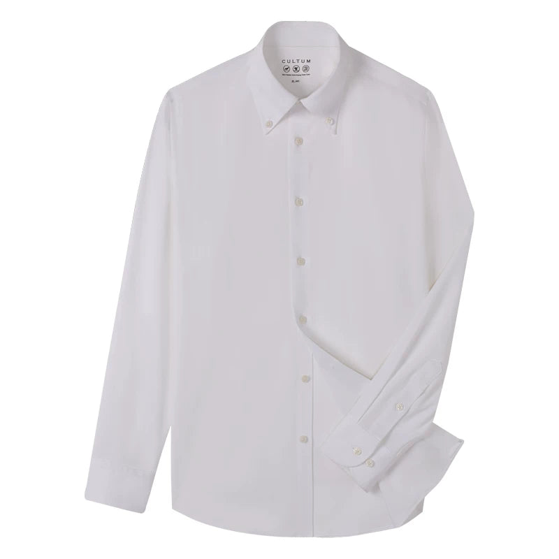 CULTUM White Pointed Collar Wrinkle-Resistant Slim Fit Dress Shirt