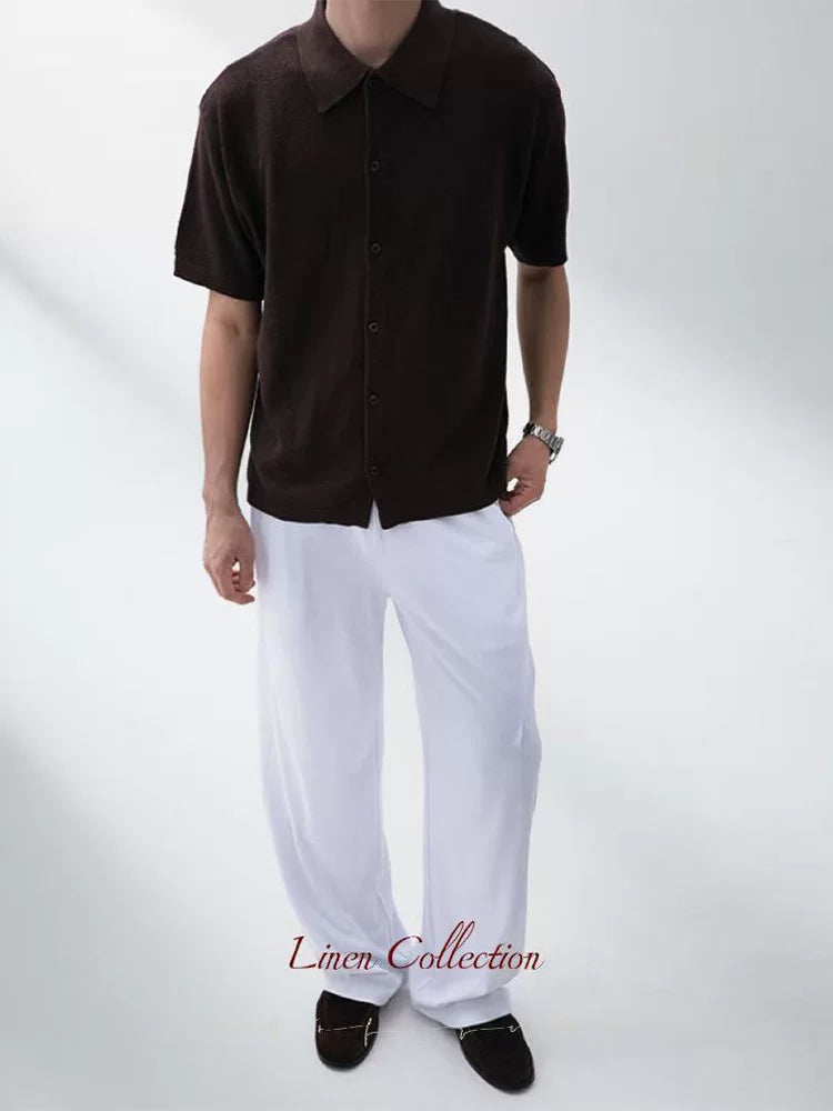 ZOZO FOREST Pineapple Stitch Relaxed Knit Linen Shirt