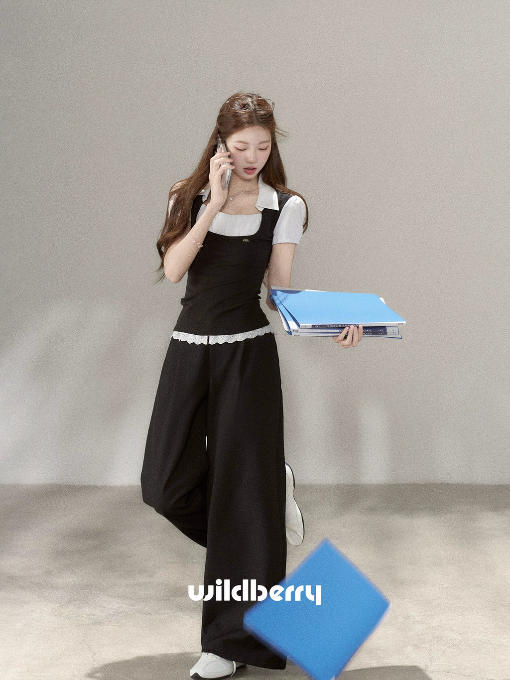 Wildberry Faux Two-Piece High-Waist Casual Pants Set