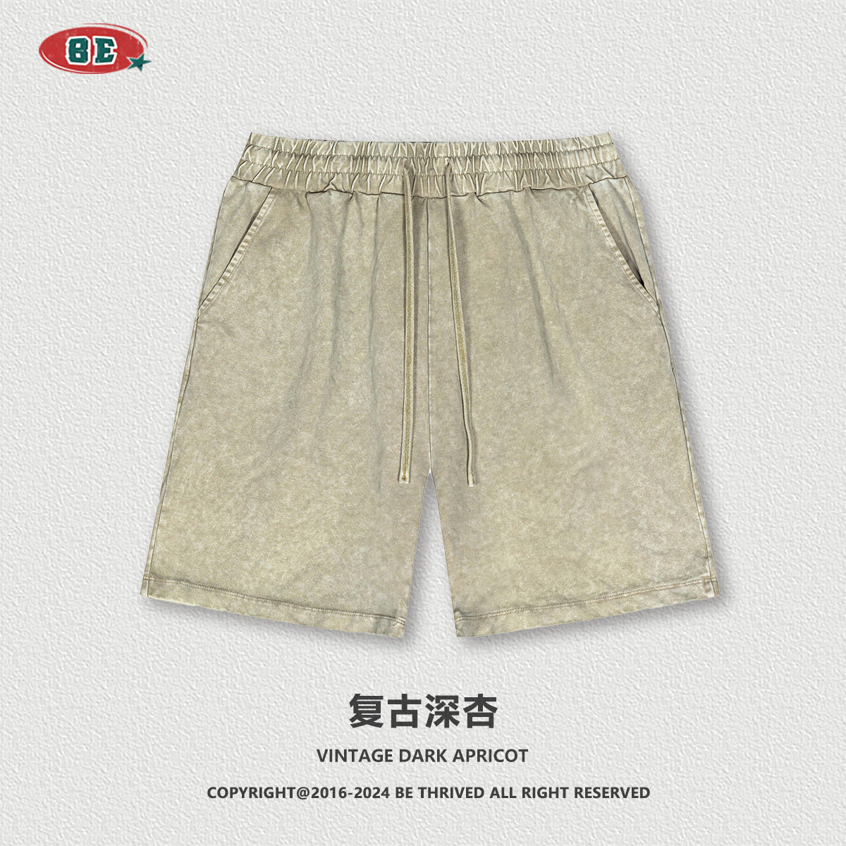 BE THRIVED Vintage Washed 100% Cotton Breathable Straight-Leg Shorts