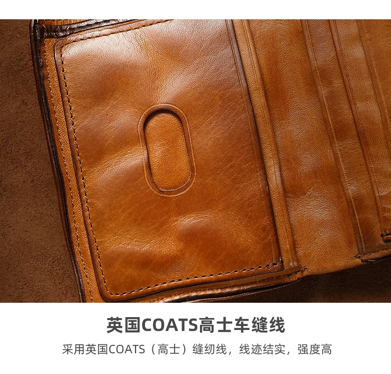 HALF WORK tanned leather short men's leather vertical cowhide wallet