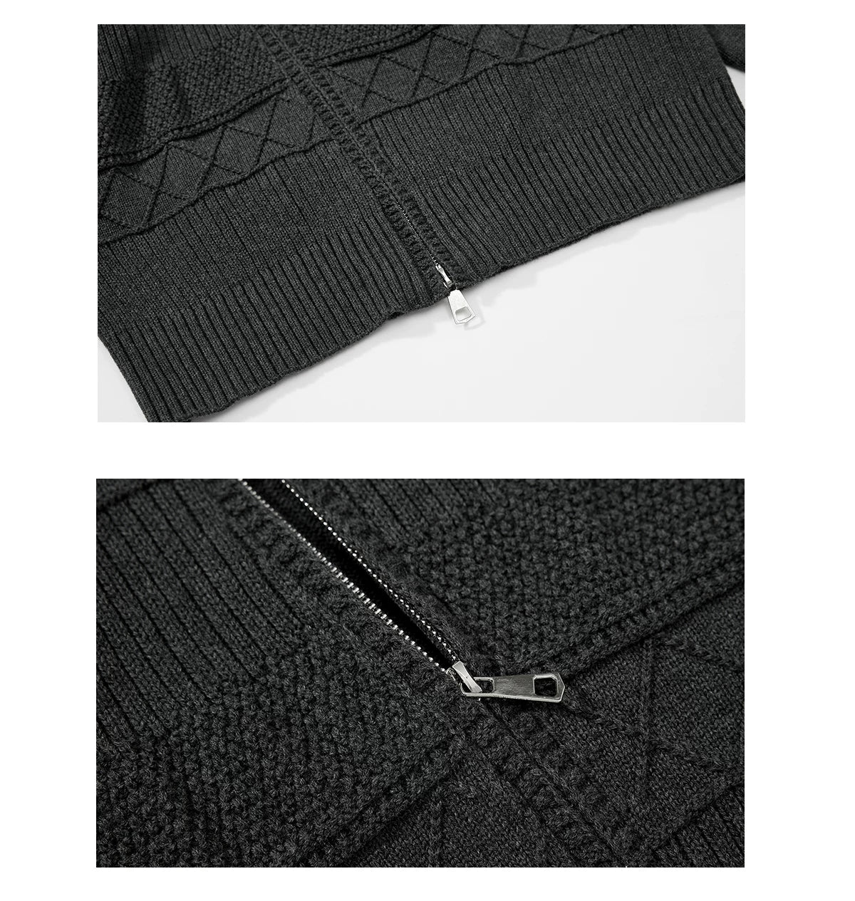 Sameuoo Slanted Placket Turtleneck Knitted Cardigan