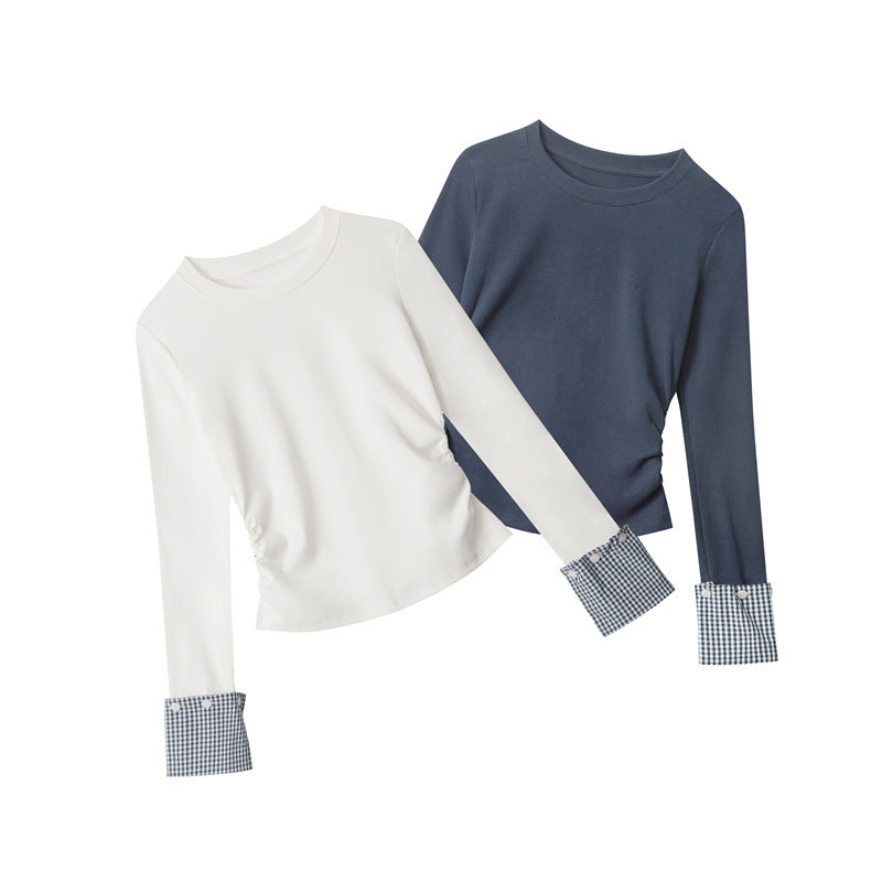 Nariele Waist Wrinkle Splicing Design Long Sleeve