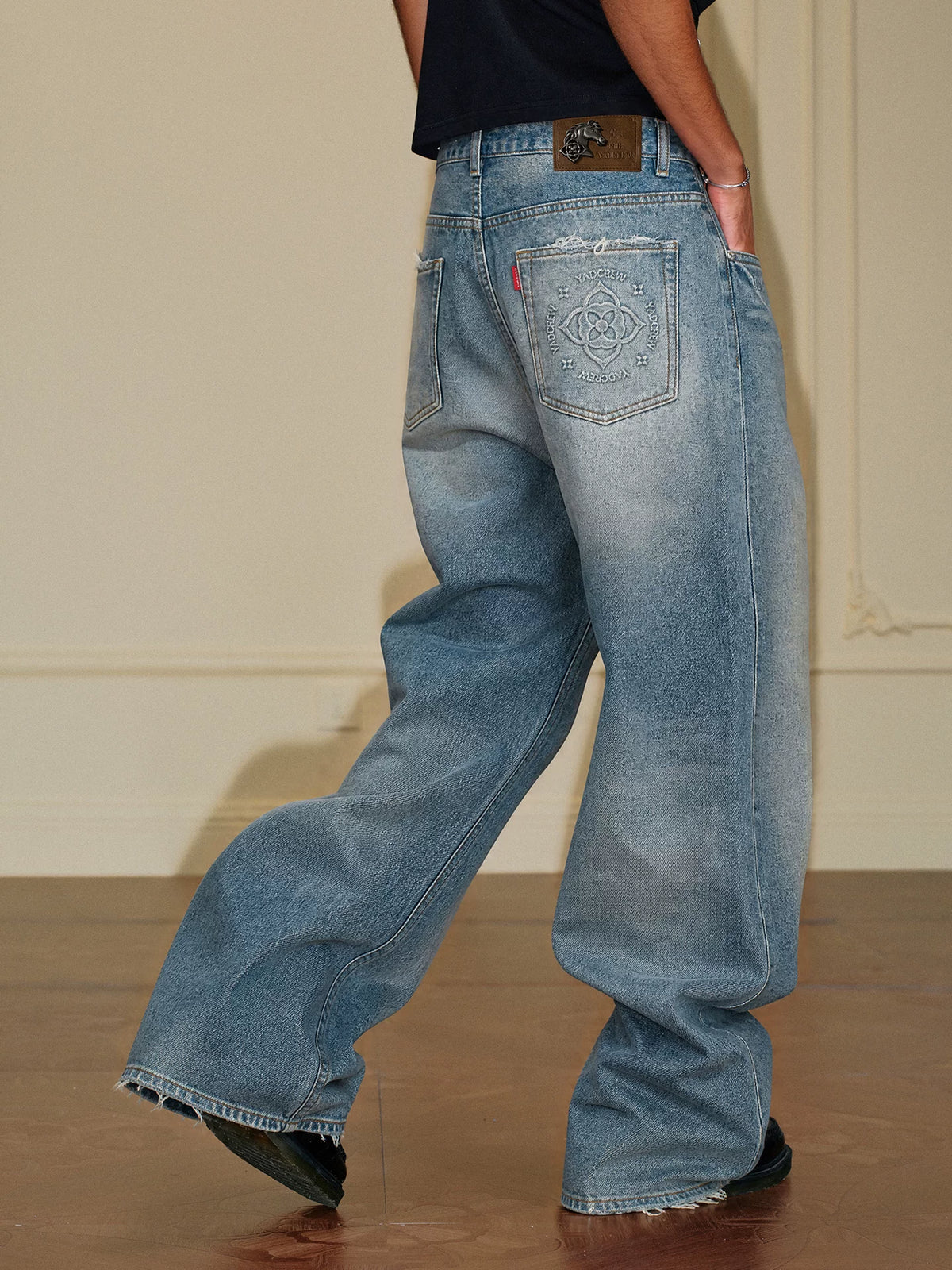 YADcrew Vintage Washed Distressed Loose Straight-Leg Jeans