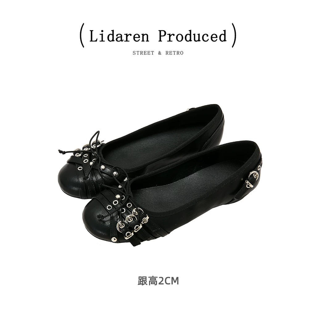Lidaren Produced Leather Bow Slip-On Round-Toe Flat