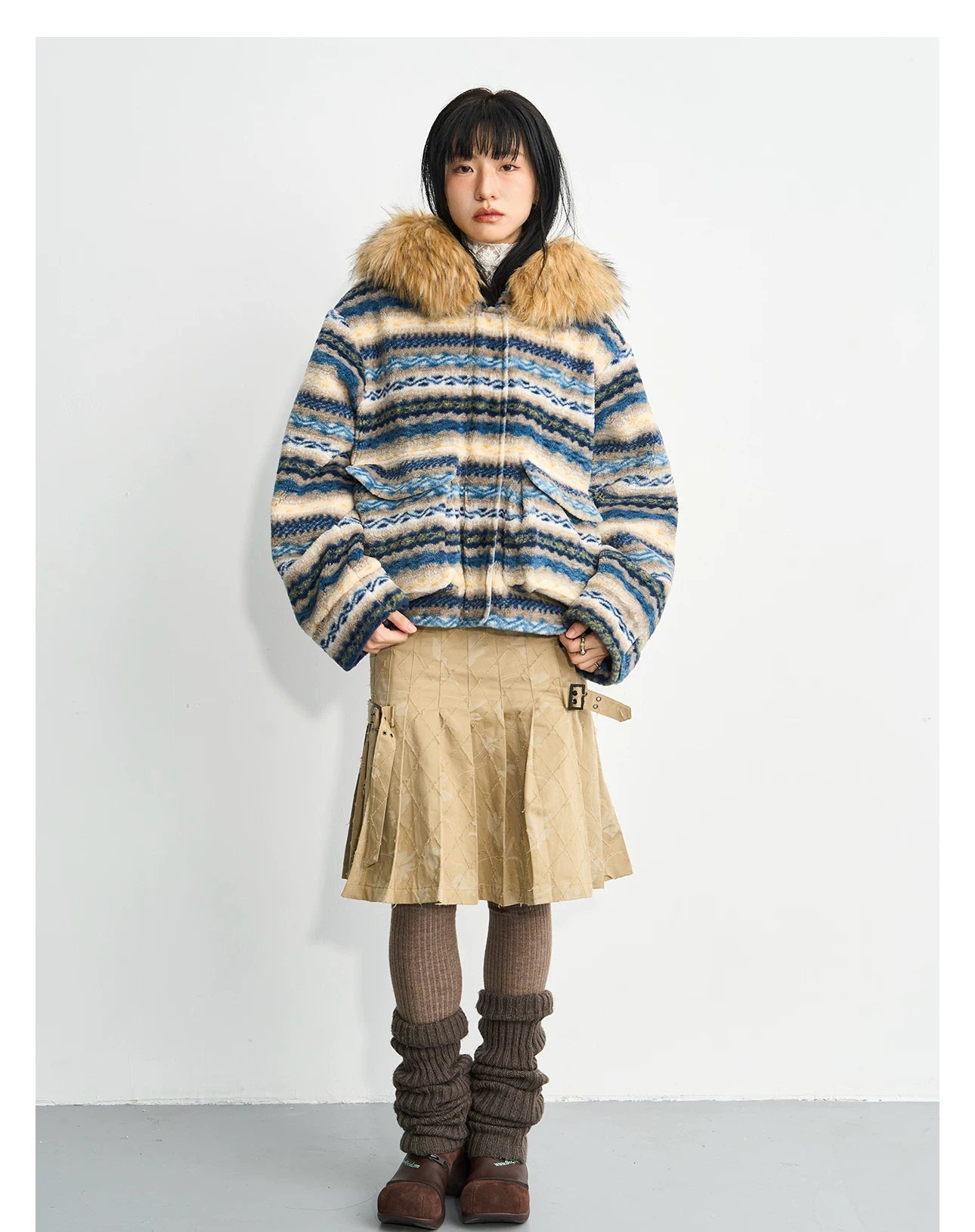 Enteralt Removable Large Fur Collar Three-dimensional Pocket Lamb Wool Jacket