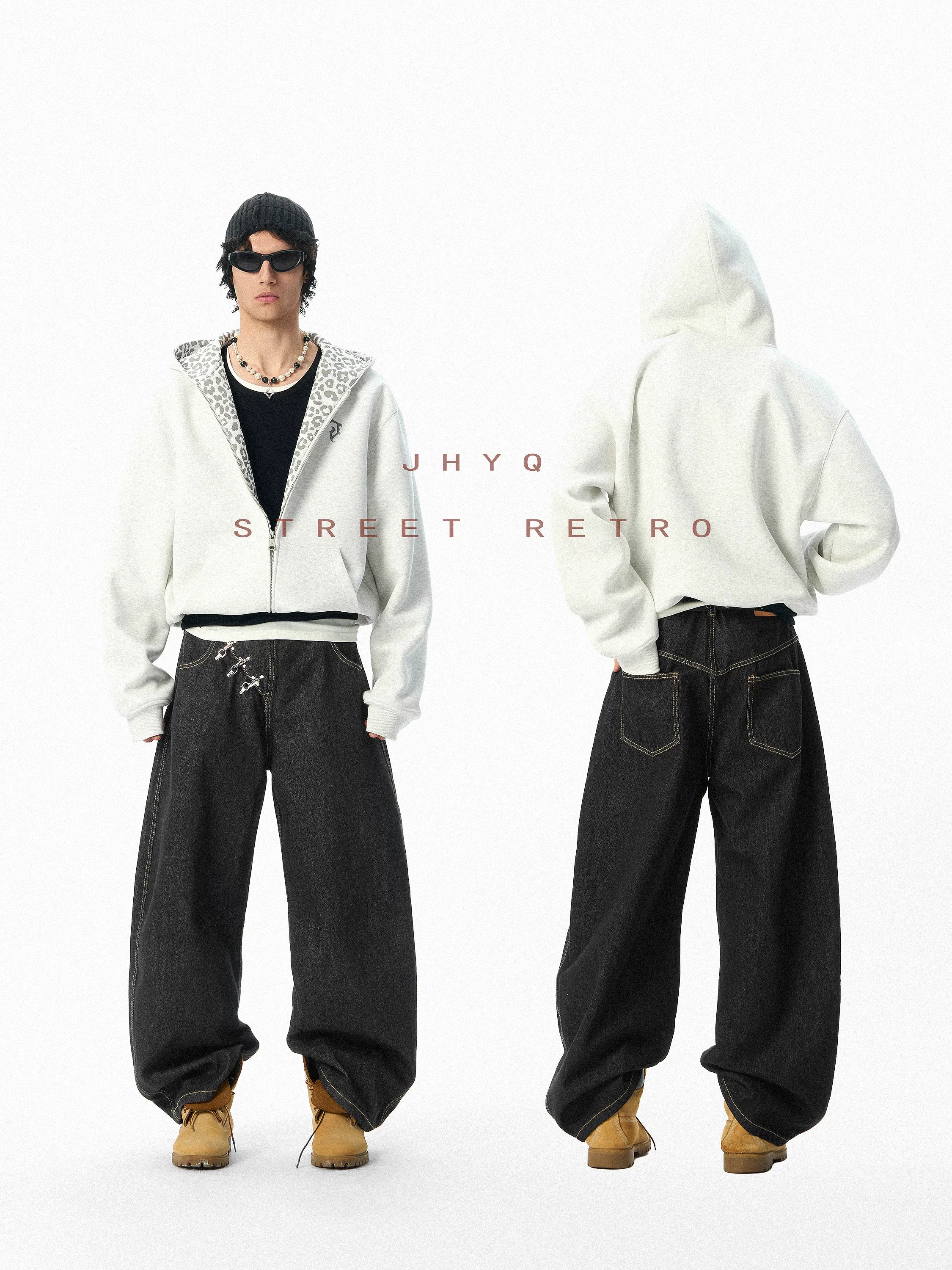 JHYQ Hip Hop Style Wide Leg Plane Buckle Loose Jeans