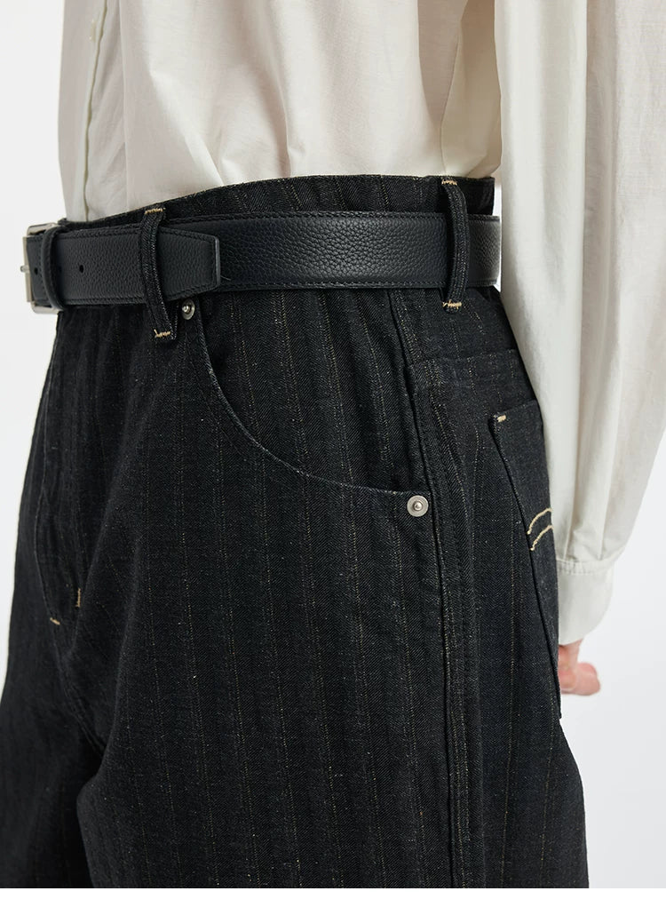 BUTTBILL Vintage Loose Tooling Dark Striped Straight Pants