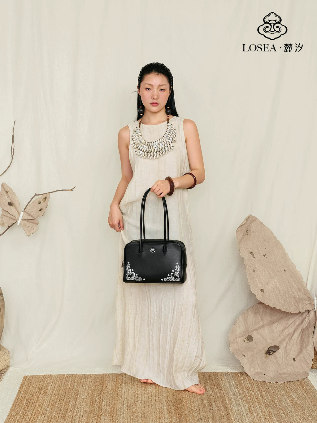 LOSEA First-layer Cowhide Miao Embroidered Shoulder Bag