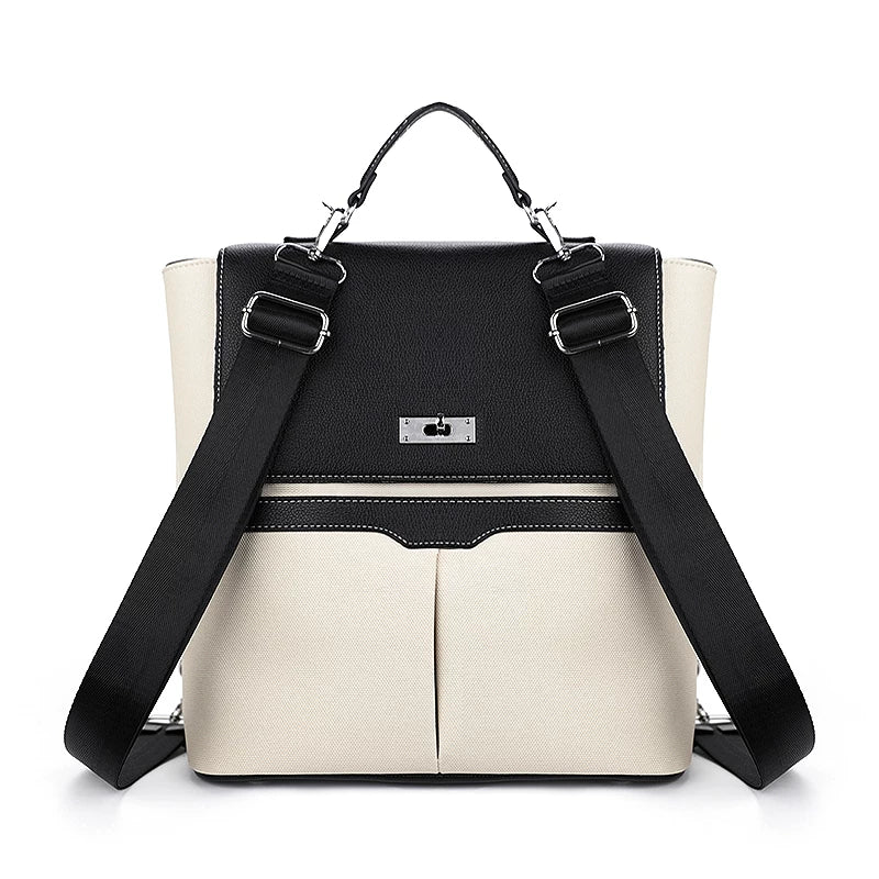 JANDRESS Black-White Canvas Zip-Top Backpack