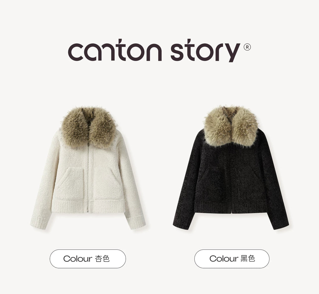 Cantonstory Korean Versatile Lamb Wool Collar Thickened Jacket