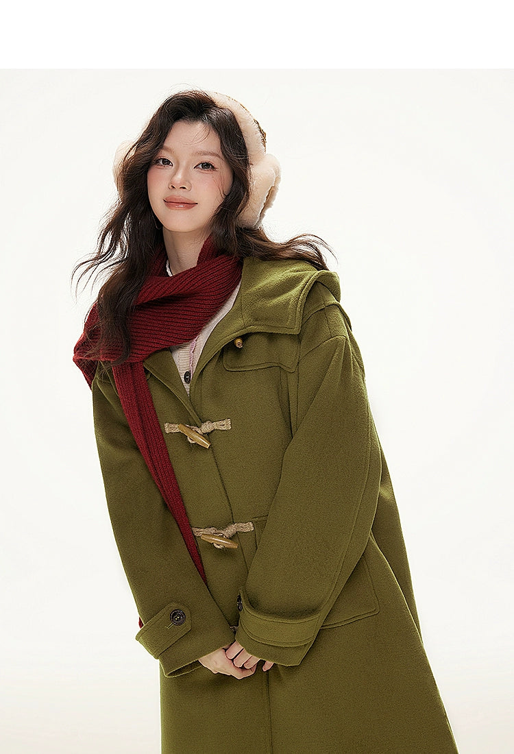 Imone Retro Horn Buckle Casual Medium and Long Woolen Jacket