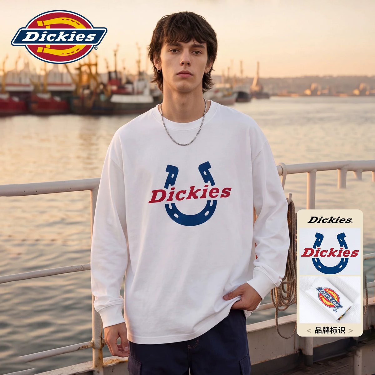 Dickies Horseshoe Print 400g Wrinkle-Resistant Loose Long-Sleeve Tee