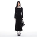 Imone Pleated Waist Mesh Stitching Semi-turtleneck Dress