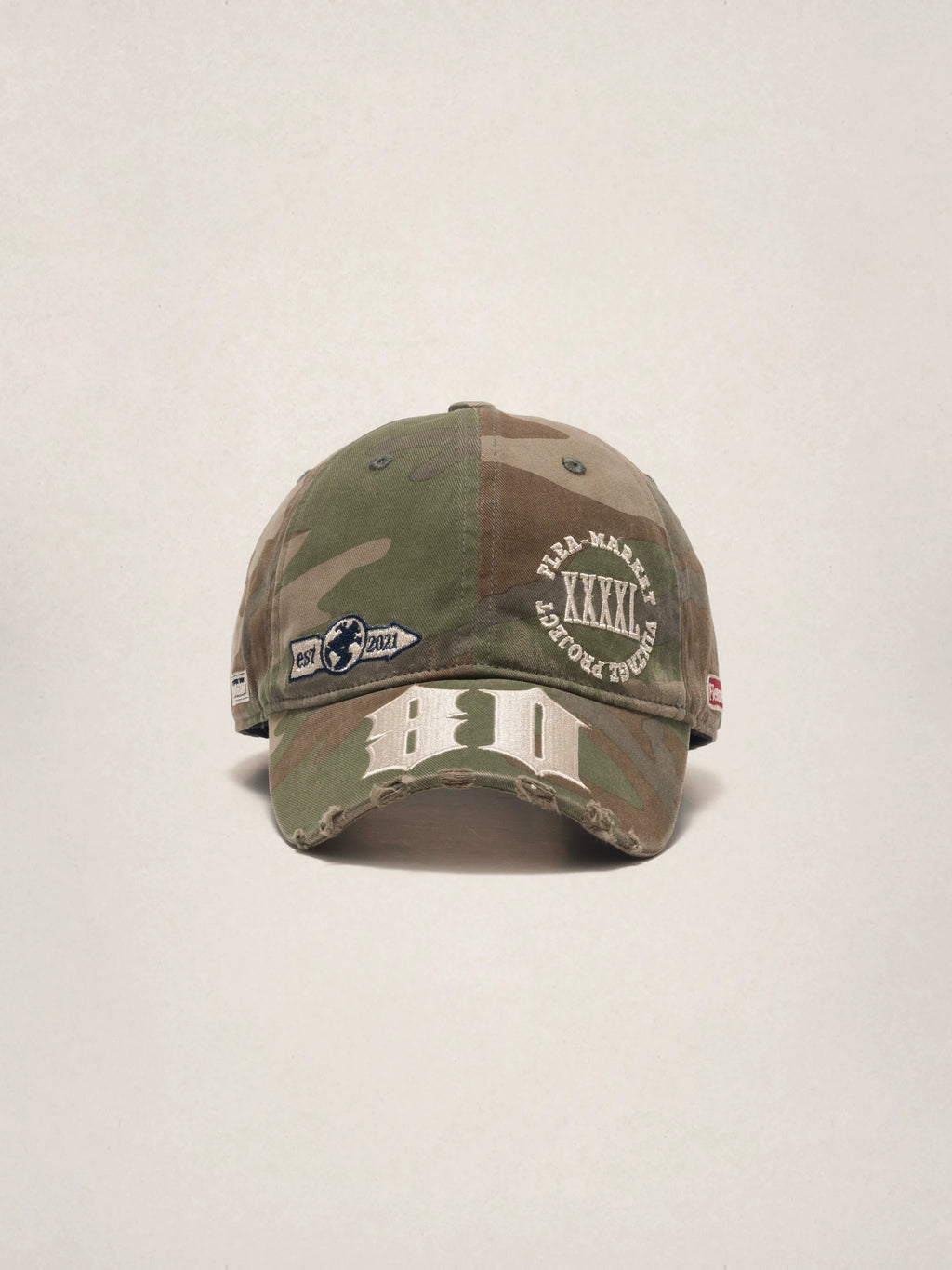 Fleamarket Vintage Camo Distressed Baseball Cap with Embroidery