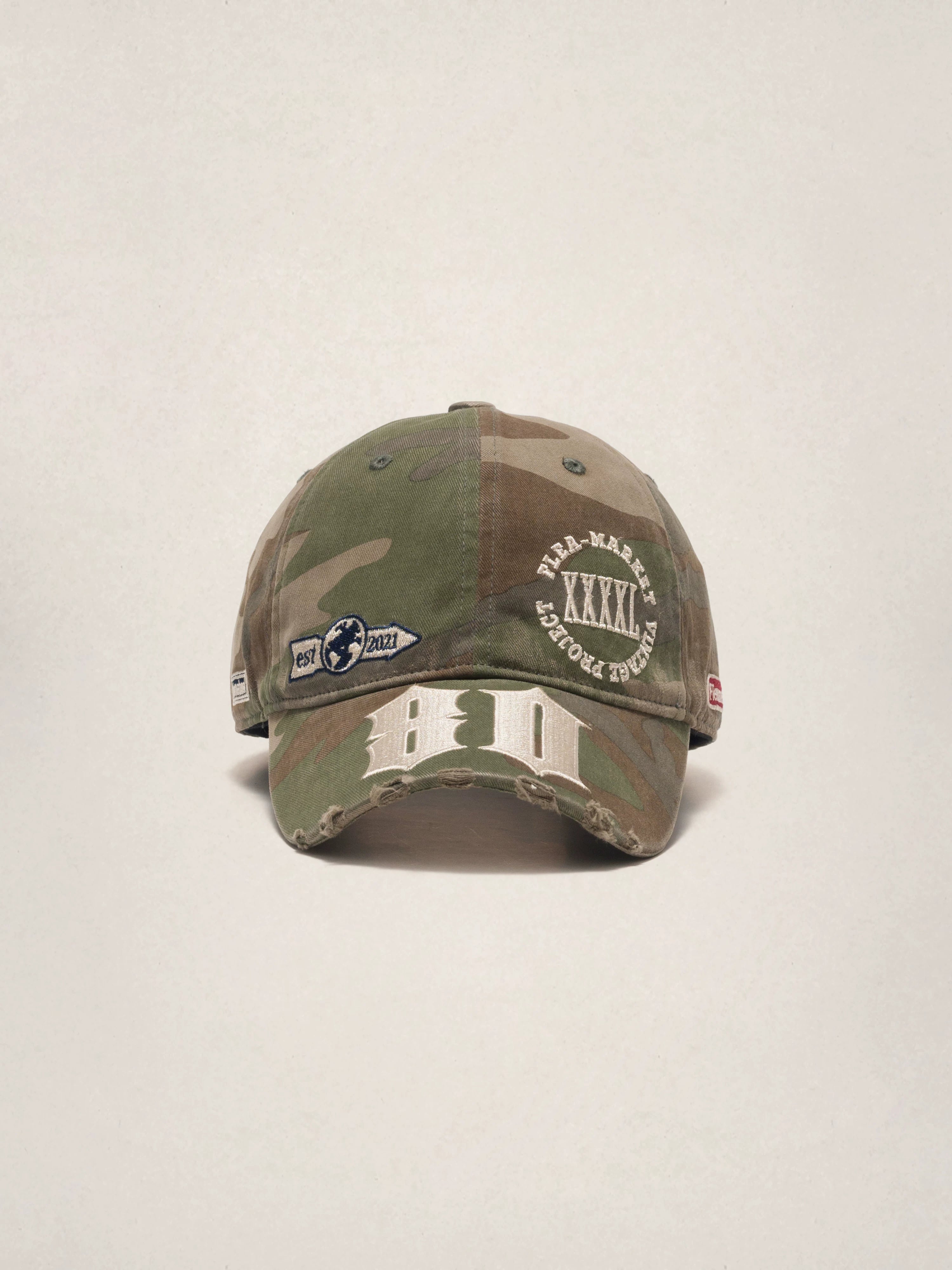 Fleamarket Vintage Camo Distressed Baseball Cap with Embroidery