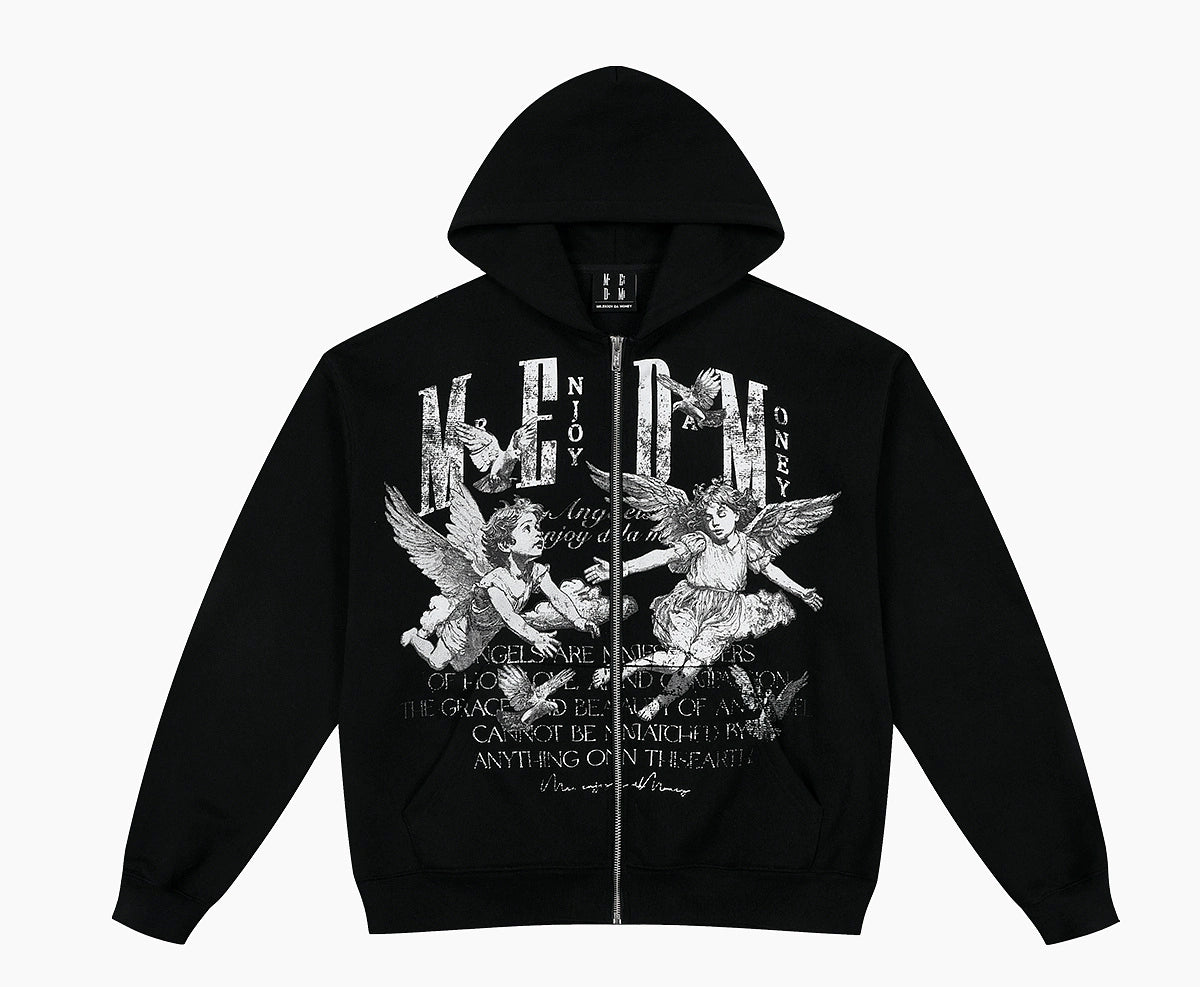MEDM Angel Patch Casual Hooded Cardigan Sweater