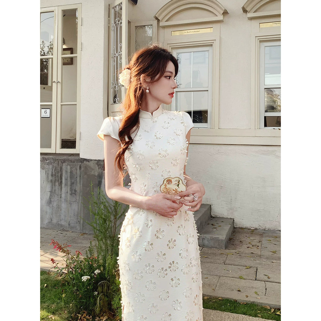 ZIHE Floral Hollow Slim-fit Dress