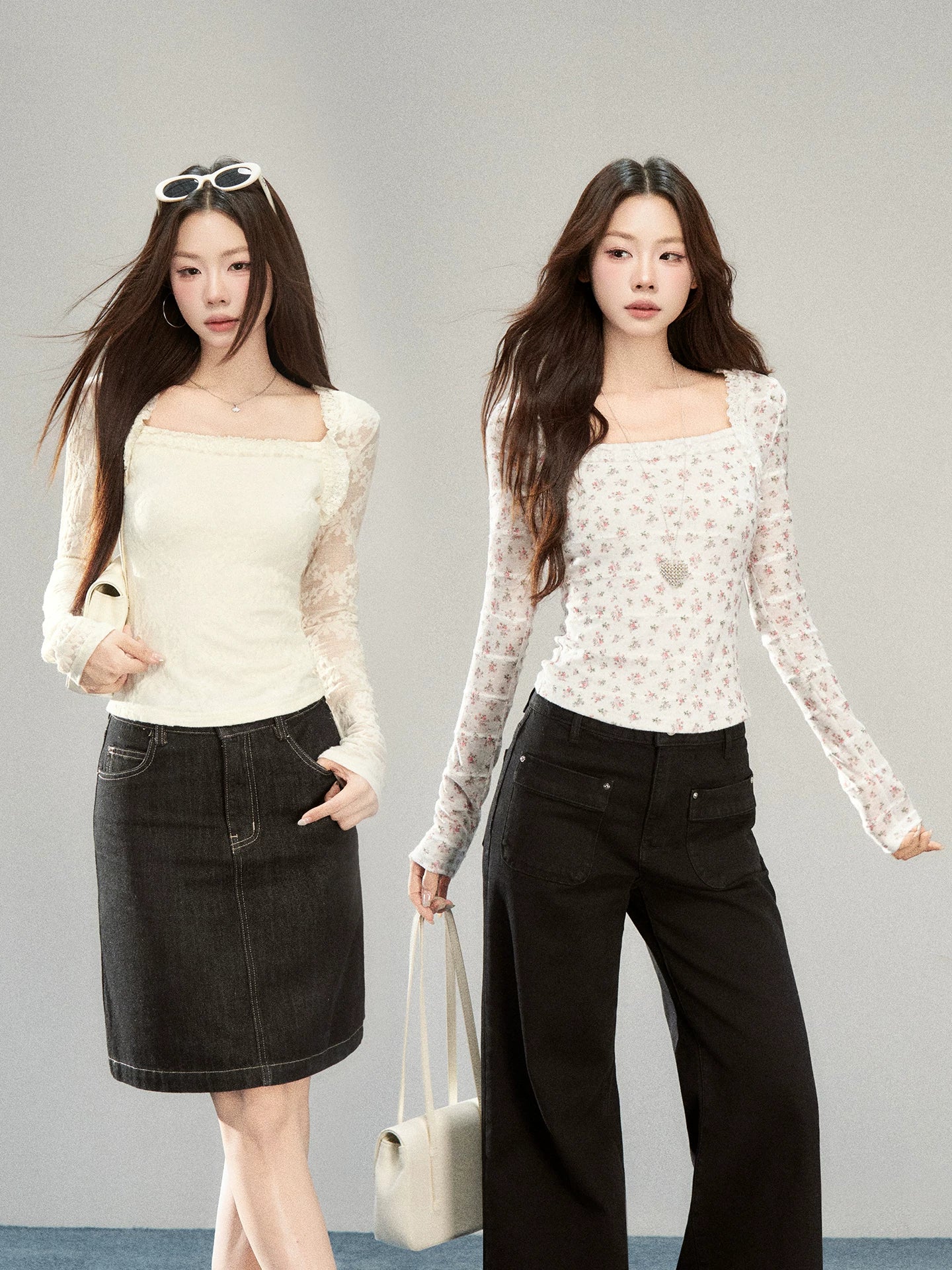 Wildberry Square Neck Floral Knit Long-Sleeve Top