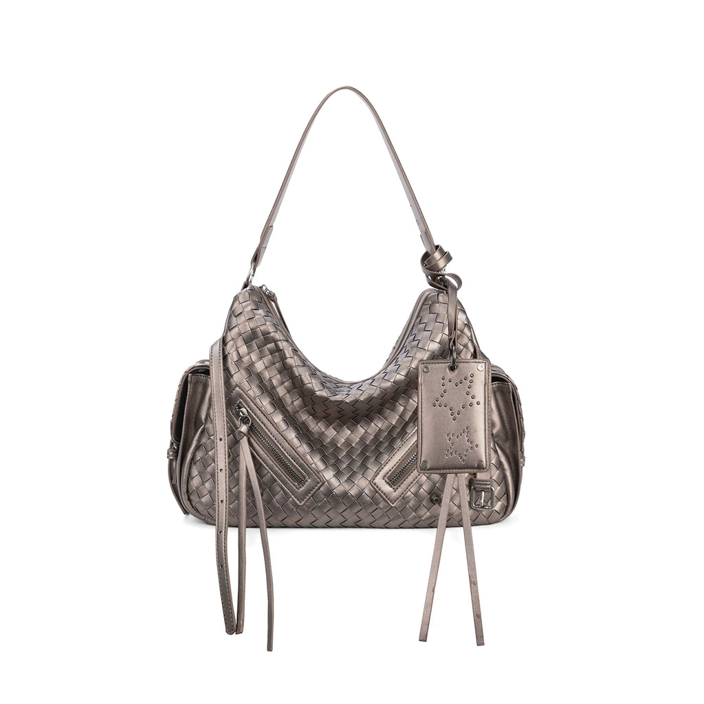 JANDRESS Bronze Woven Faux Leather Hobo Shoulder Bag - Zip Top
