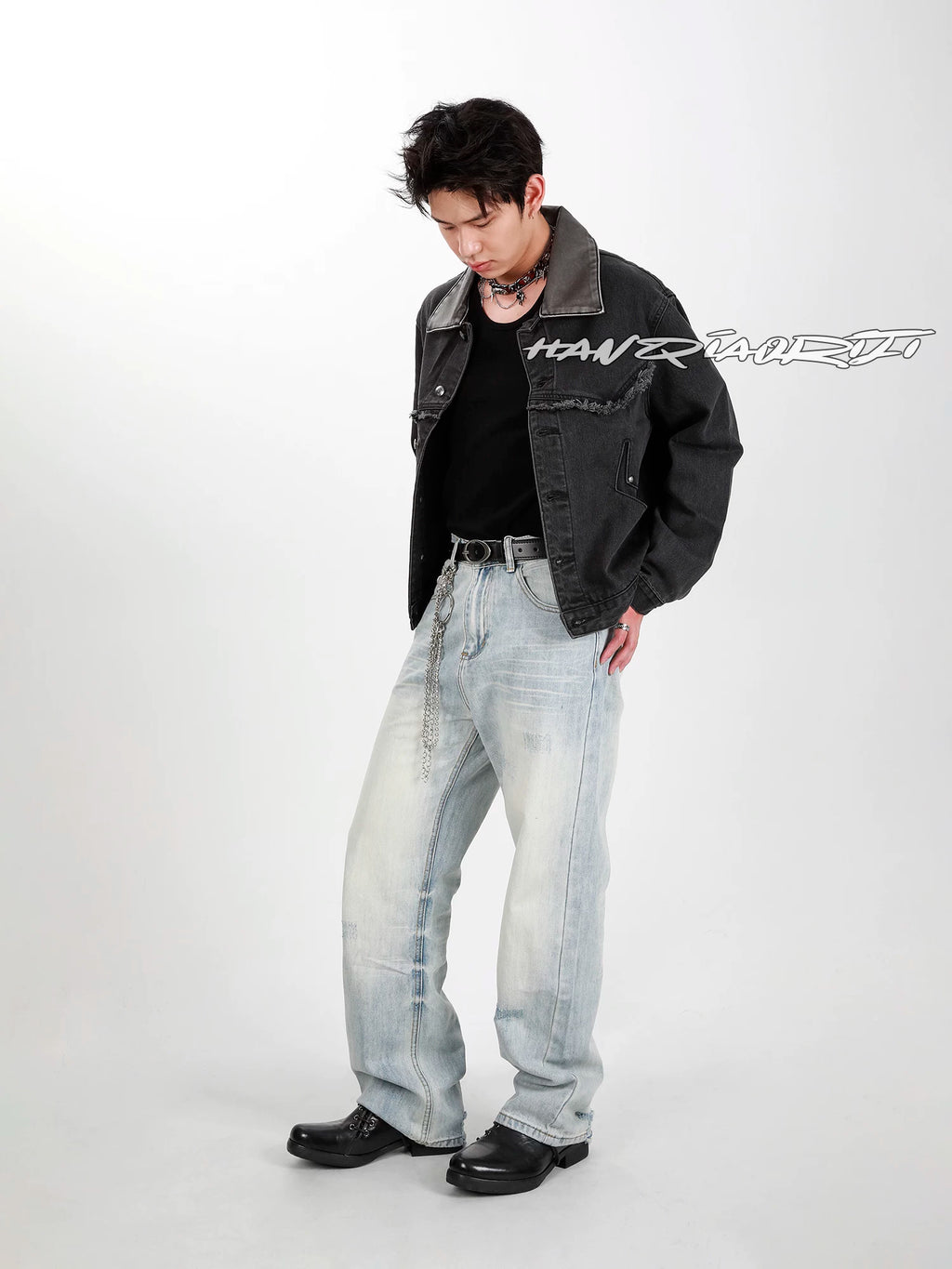 HANQIAORIJI Washed Horsehide Lace-Up Derby