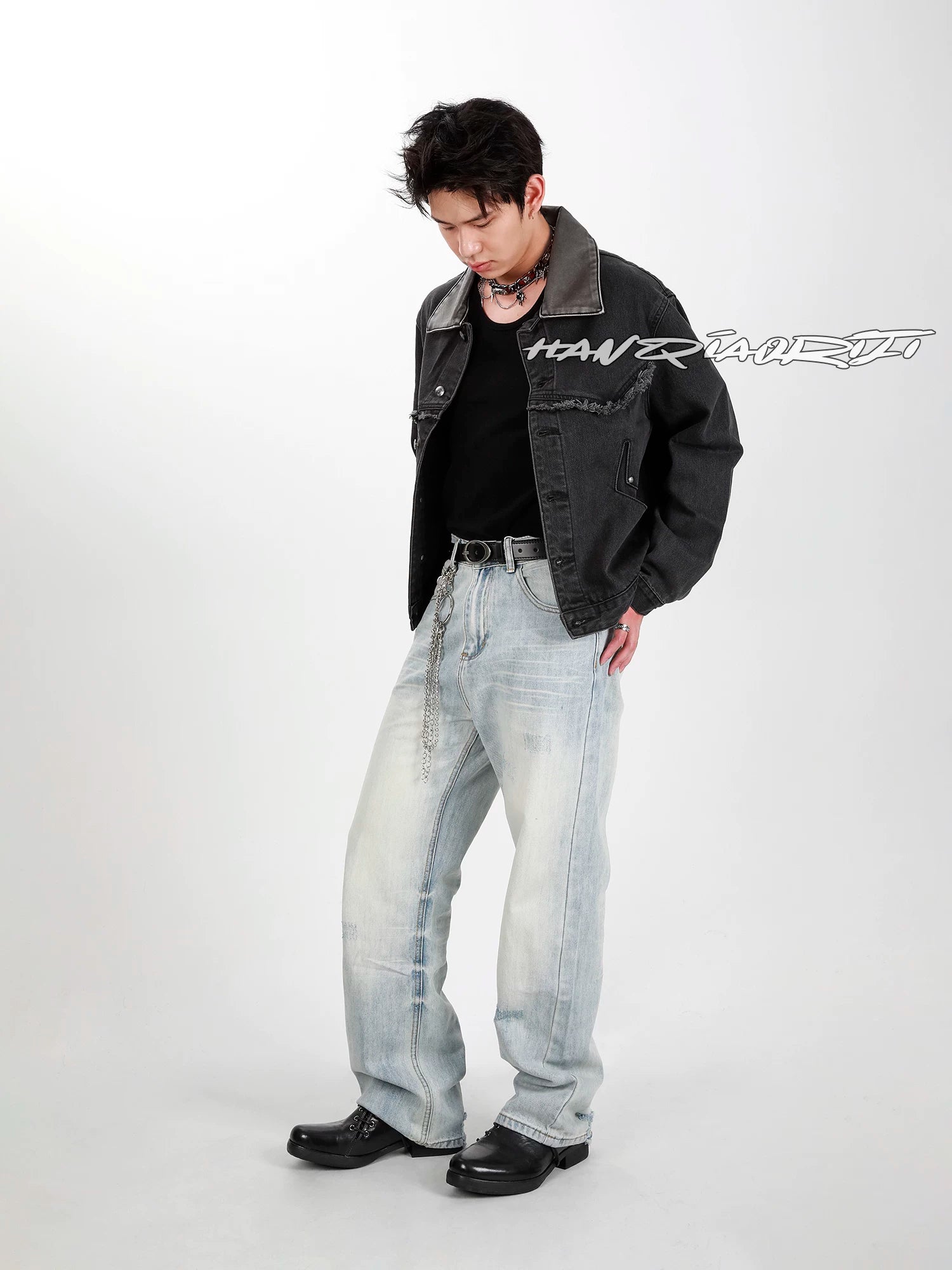 HANQIAORIJI Washed Horsehide Lace-Up Derby