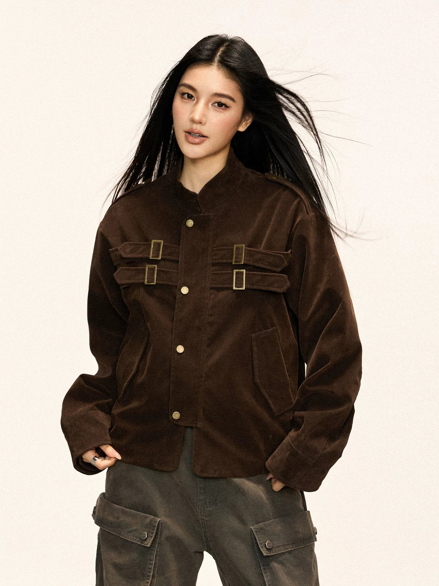 Cherry Melody Vintage Loose Stand-up Jacket