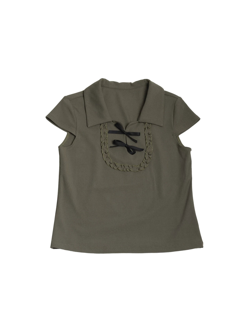 Two days off lab Doll Collar Bow Cropped Tee