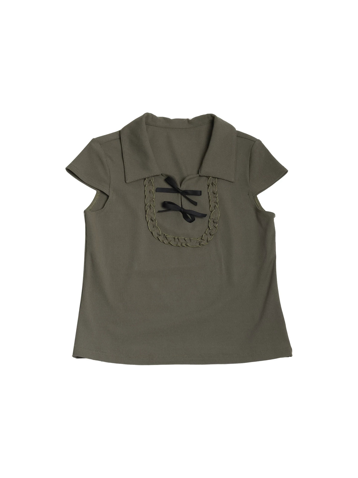 Two days off lab Doll Collar Bow Cropped Tee