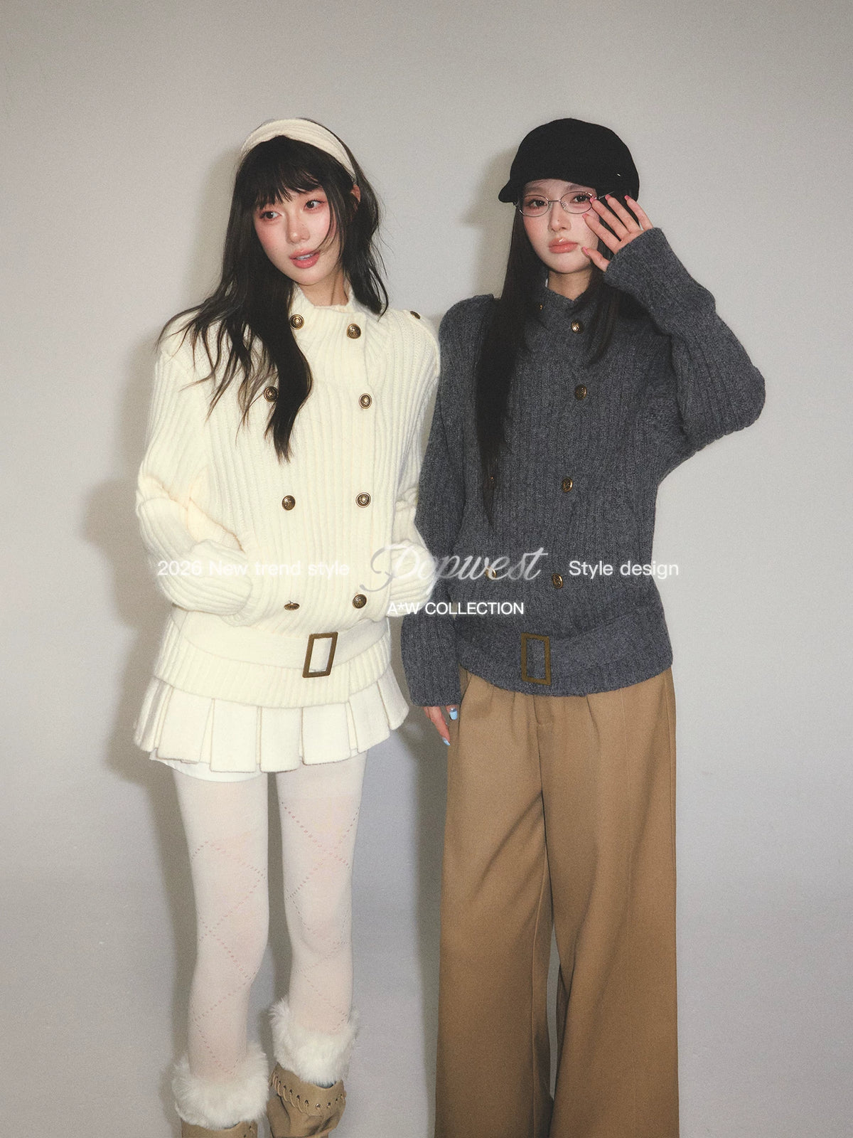 POPWEST Double-Breasted Loose Knit Cardigan