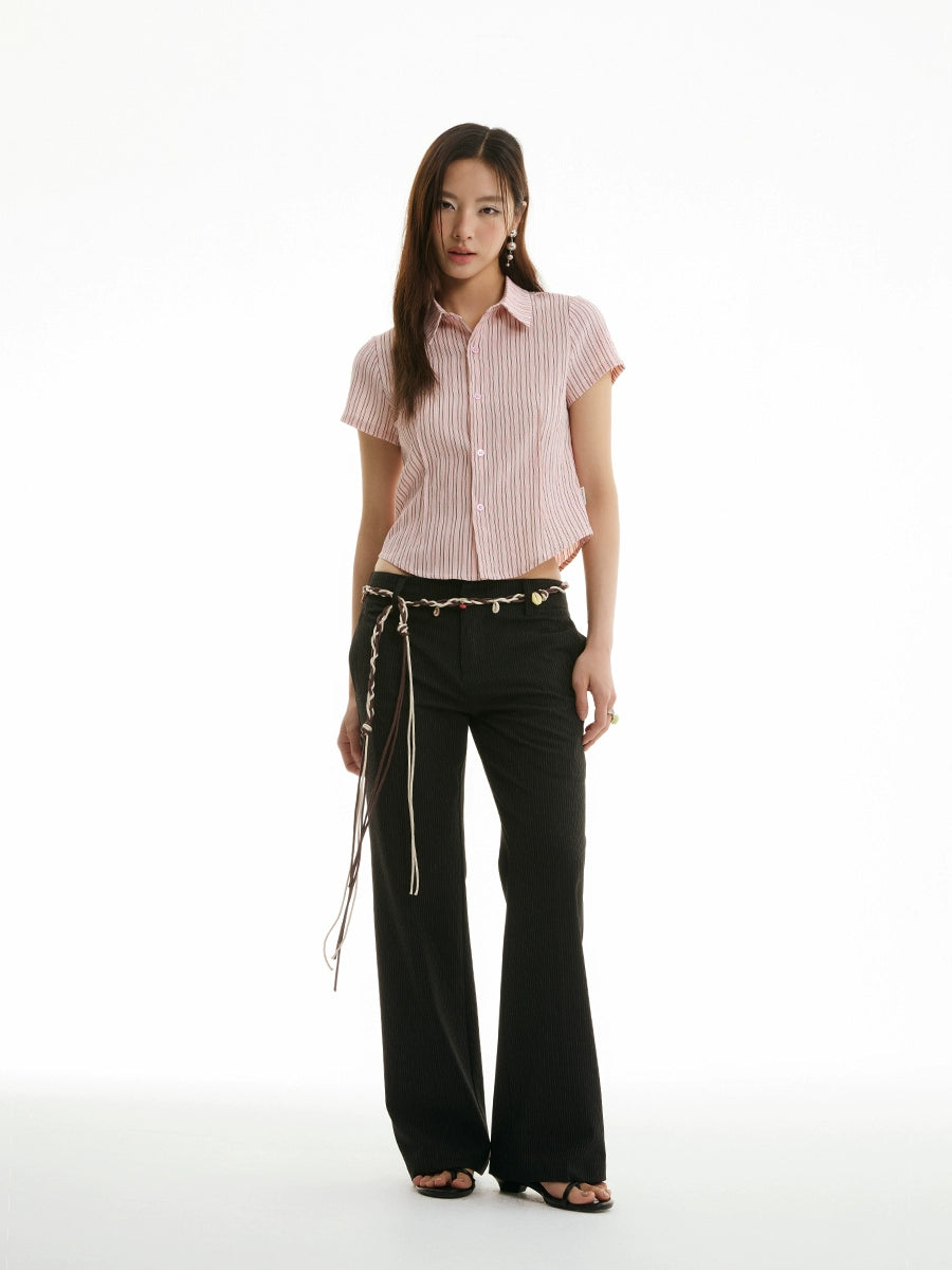 FUNKYFUN Y2k Spice Girl Slim Fit Waist Shoulder Short Sleeve Shirt
