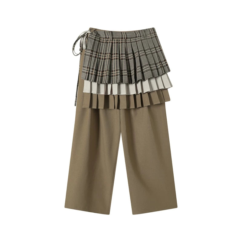 TGNS Three-Layer Pleated Hem Panel Tapered Trousers