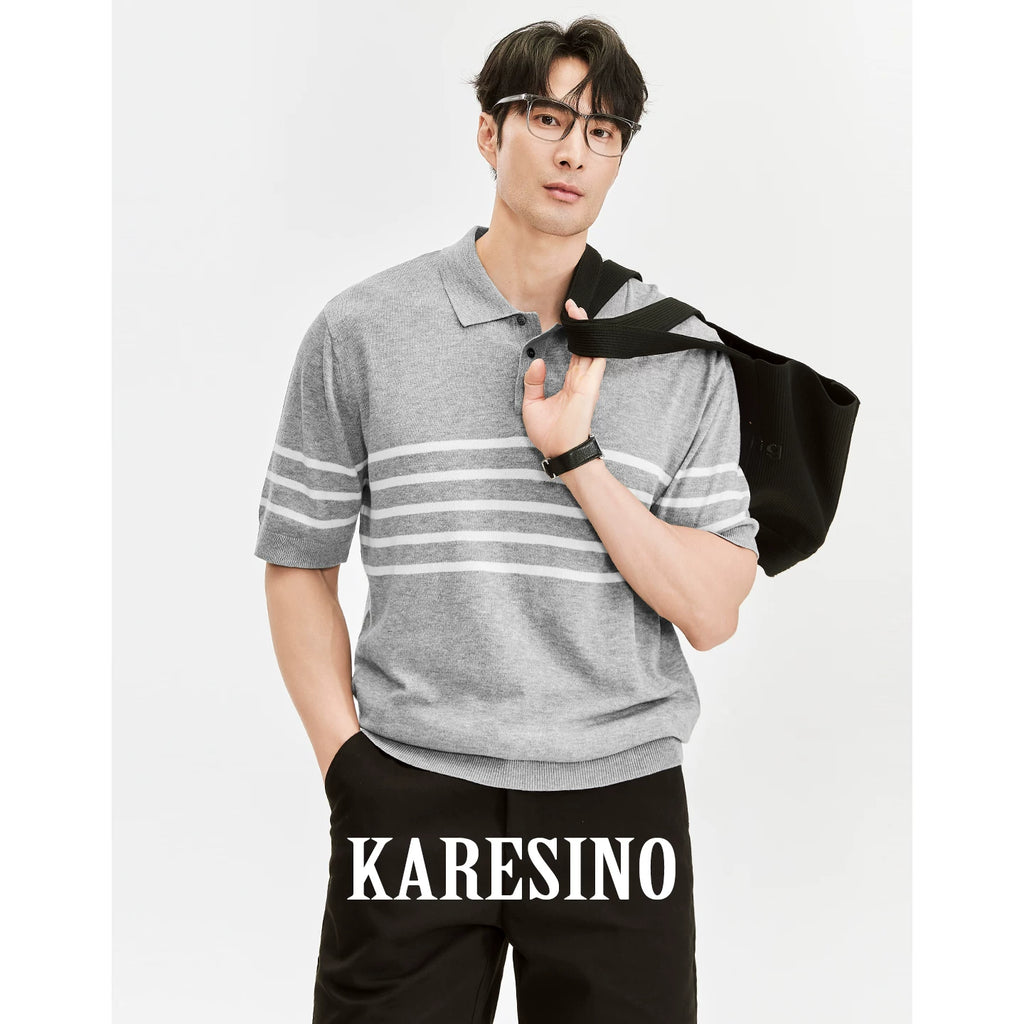 KARESINO Striped Cool-Touch Breathable Regular Fit Polo Shirt